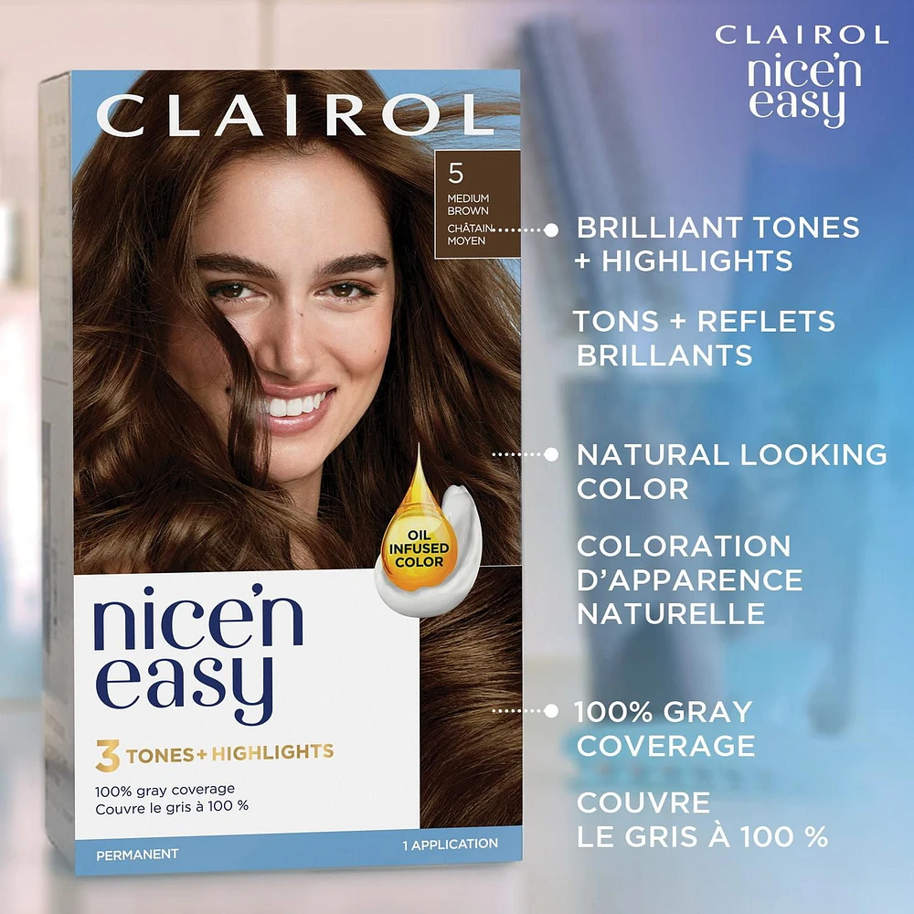 Coloration permanente Clairol Nice'n Easy Couverture Des Cheveux Gris À 100