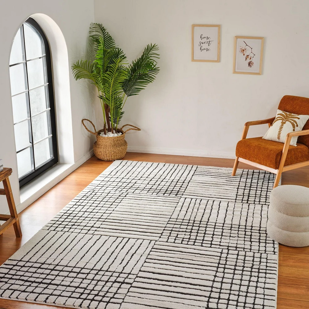 Rug Branch Domus Abstract Indoor Area Rug, Cream Black, Modern - Living Room, Bedroom, Dining Room, and Kitchen<br>