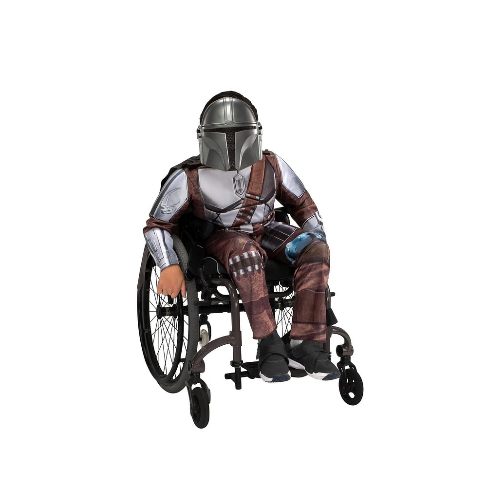 STAR WARS Adaptive The Mandalorian Youth Costume - Printed Jumpsuit with Tube Access, Roomier Legs, and 3D Plastic Mask