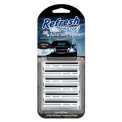 Refresh Your Car! Auto Vent Sticks (Lightning Bolt/Ice Storm Duel Scent, Pack of 6), Auto Vent Sticks (Lightning Bolt/Ice Storm Duel Scent Pack of 6)