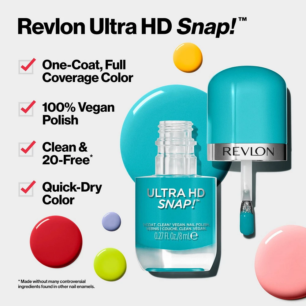 Revlon Ultra HD Snap Vegan Glossy Nail Polish, 8mL, One Coat, Clean, 20-Free & Vegan