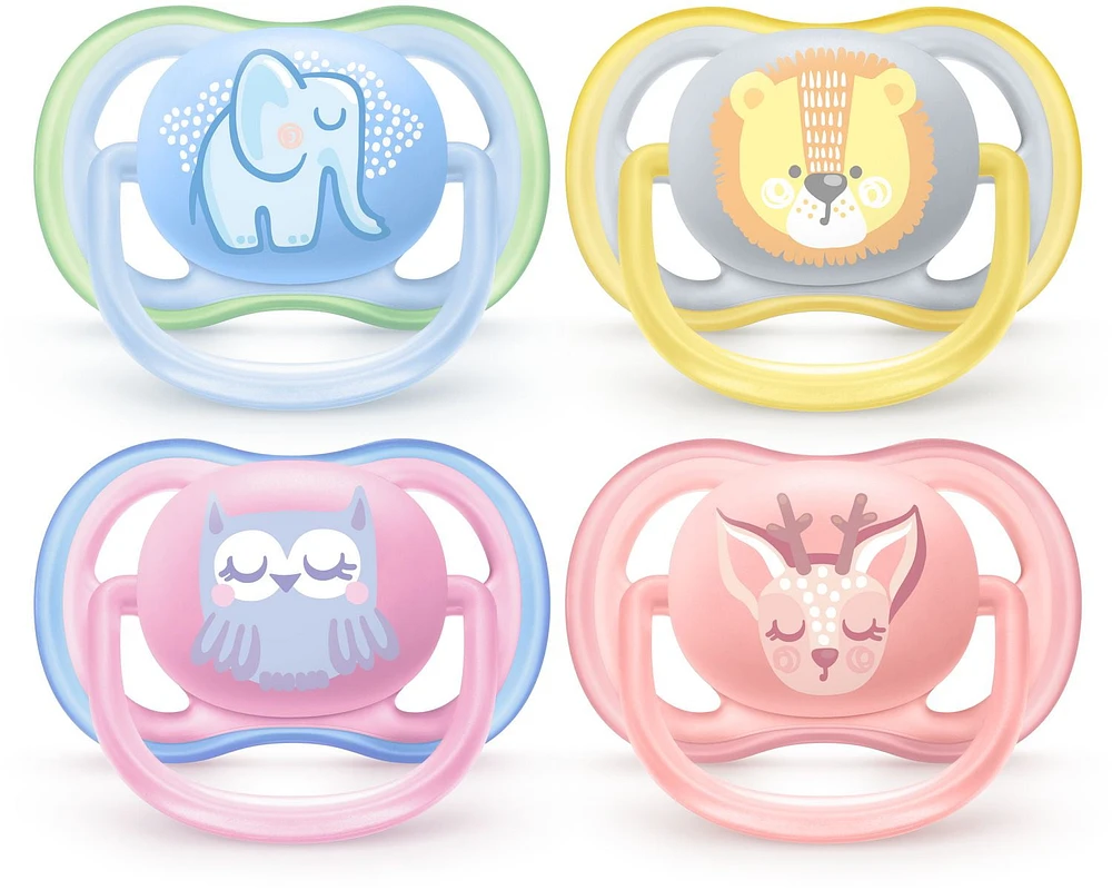 Philips Avent Ultra Air Pacifier 0-6m, elephant/owl decos, mixed case, 2 pack, SCF085/05