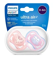 Philips Avent Ultra Air Pacifier 0-6m, elephant/owl decos, mixed case, 2 pack, SCF085/05