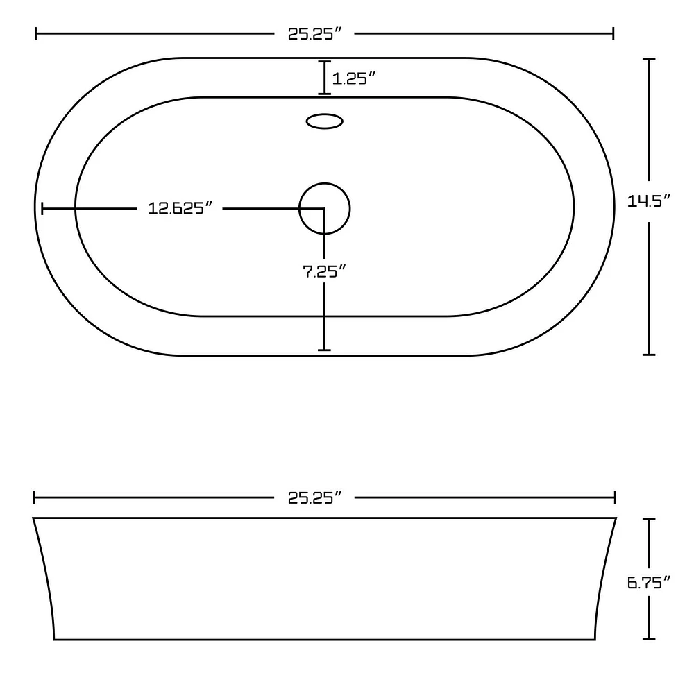 American Imaginations 25.25-in. W Semi-Recessed White Bathroom Vessel Sink Set For Deck Mount Drilling AI