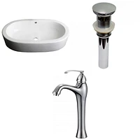 American Imaginations 25.25-in. W Semi-Recessed White Bathroom Vessel Sink Set For Deck Mount Drilling AI