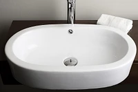 American Imaginations 25.25-in. W Semi-Recessed White Bathroom Vessel Sink Set For Deck Mount Drilling AI