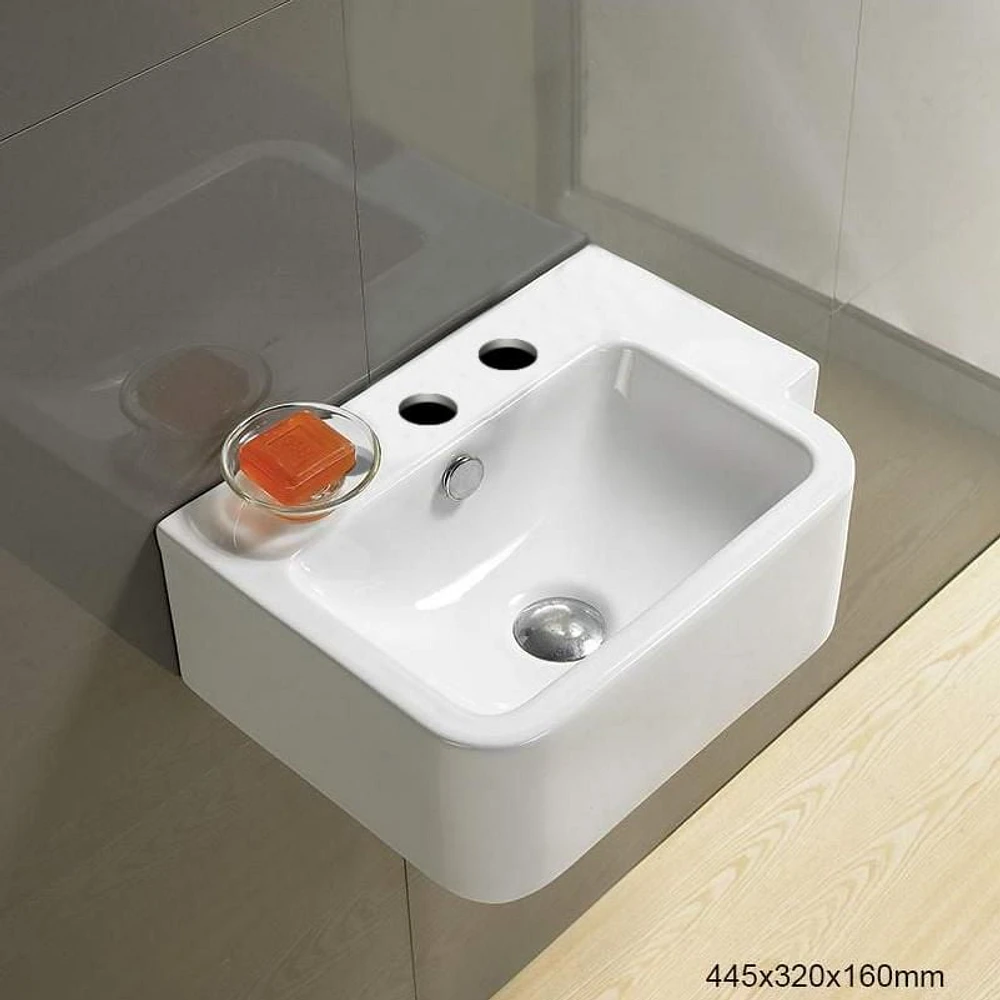 American Imaginations 17.5-in. W Wall Mount White Bathroom Vessel Sink For 3H4-in. Left Drilling AI-29424