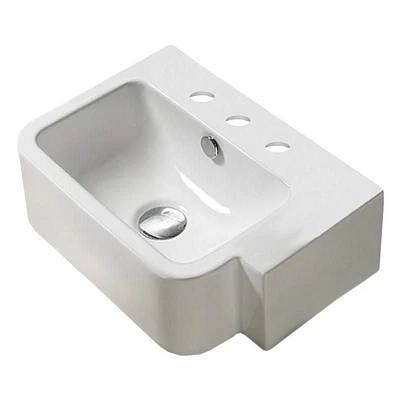 American Imaginations 17.5-in. W Wall Mount White Bathroom Vessel Sink For 3H4-in. Left Drilling AI-29424