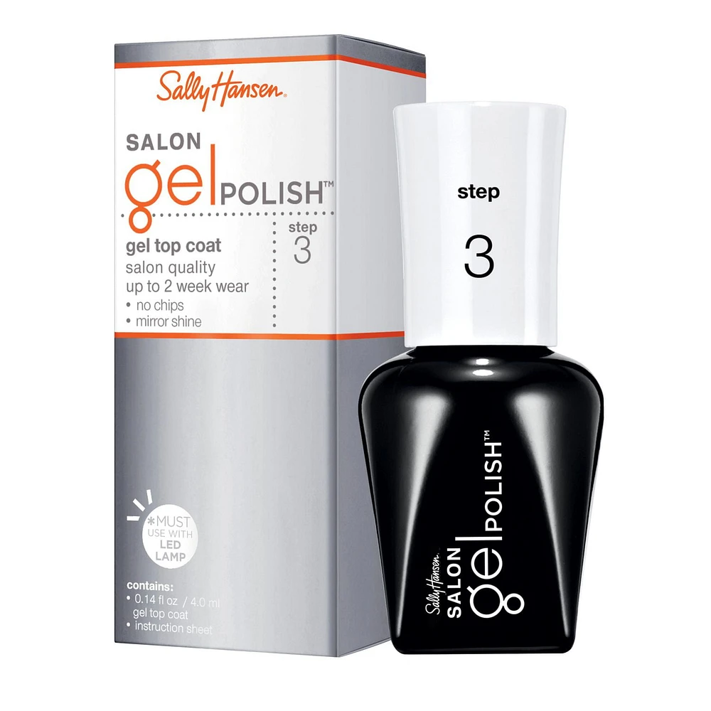 Sally Hansen Vernis de finition Salon Gel Polish™, Résultats de salon en 3 étapes, couleurs vibrantes, anti-éclats, jusqu'à 2 semaines de tenue Manucure en gel à domicile