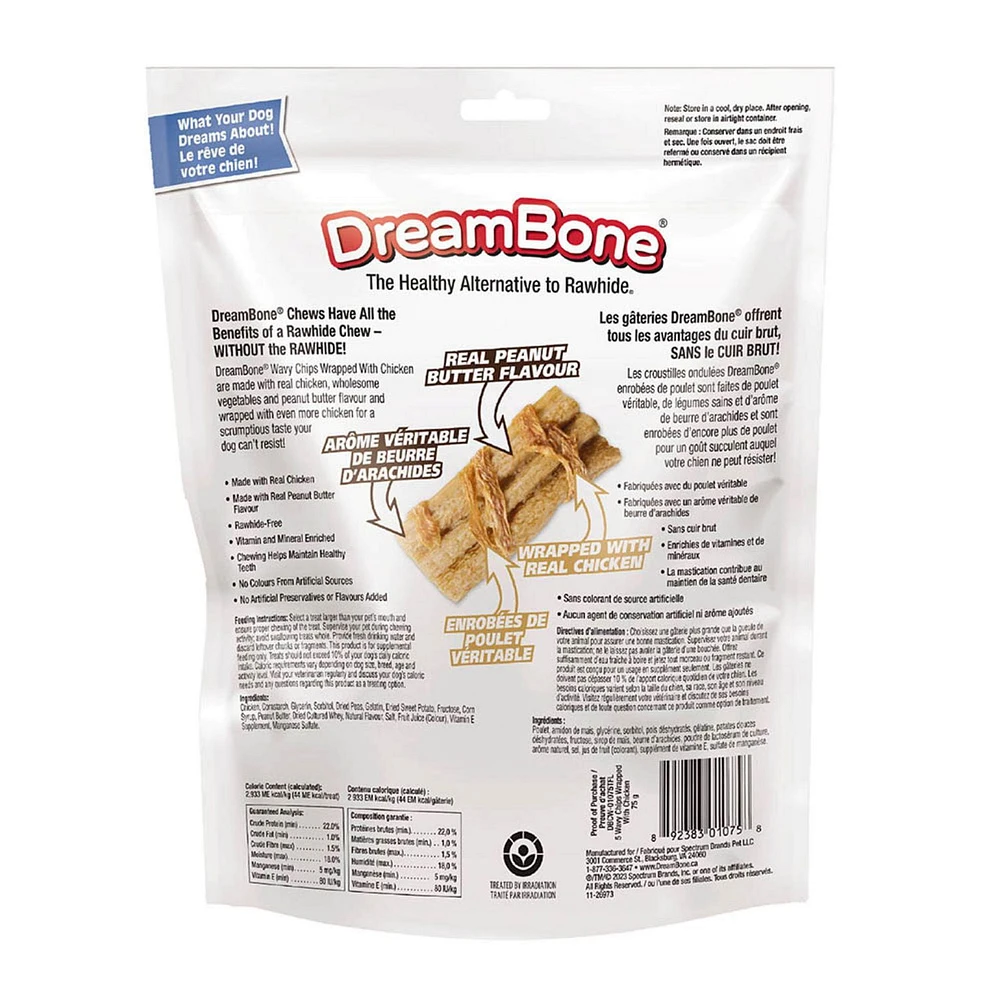 DreamBone Chicken Wrapped Wavy Peanut Butter Chips 5ct, 75g, DreamBone Chicken Wrapped Wavy Peanut Butter Chips 5ct, 75g Rawhide Free