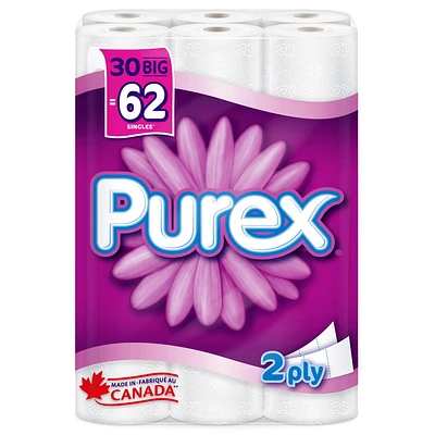 Papier hygiénique Purex, hypoallergénique et sans danger pour les fosses septiques, 30 gros roul. = 62 roul. simples 30 roul. grande = 62 roul. simples