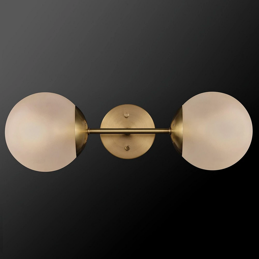 Globe Electric Celestia 2-Light Metal Wall Sconce, Matte Brass, Frosted Glass Shades, 51726