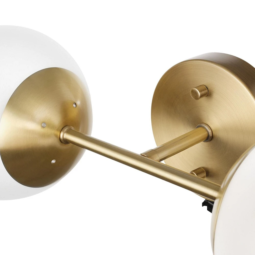 Globe Electric Celestia 2-Light Metal Wall Sconce, Matte Brass, Frosted Glass Shades, 51726