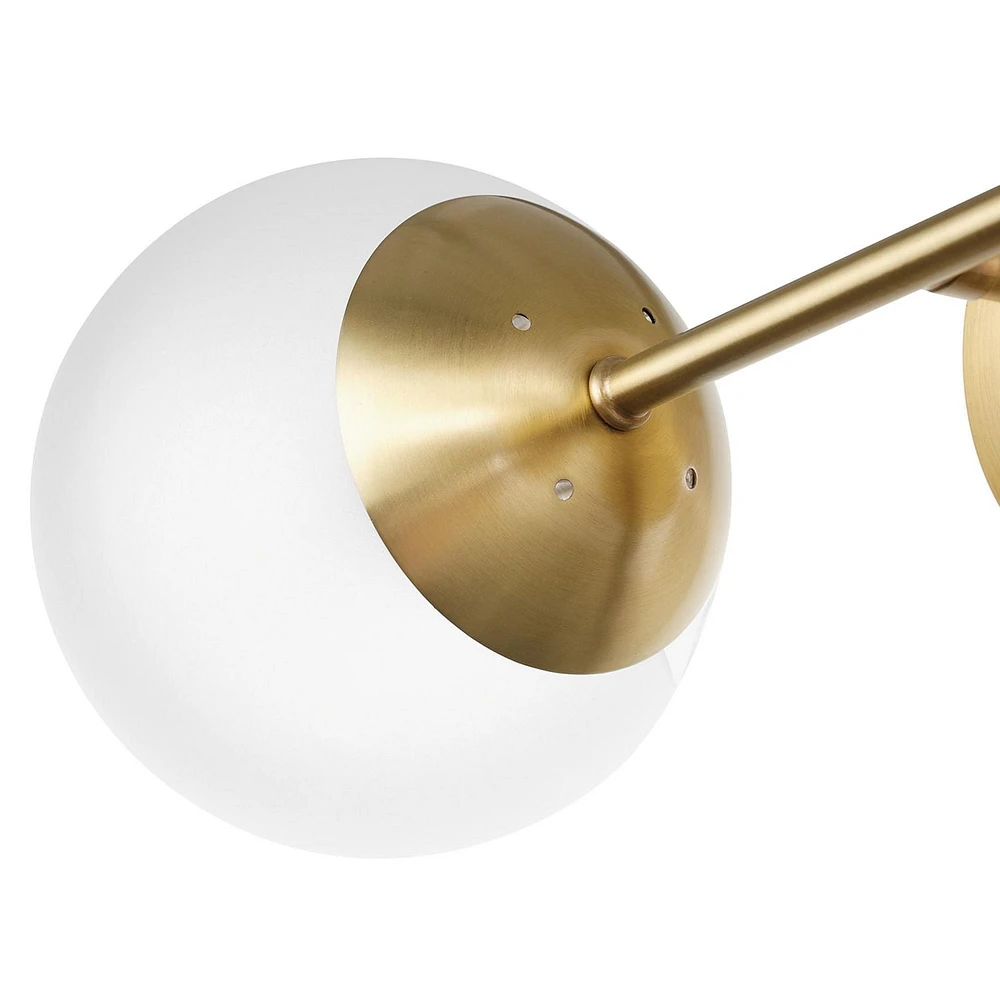 Globe Electric Celestia 2-Light Metal Wall Sconce, Matte Brass, Frosted Glass Shades, 51726