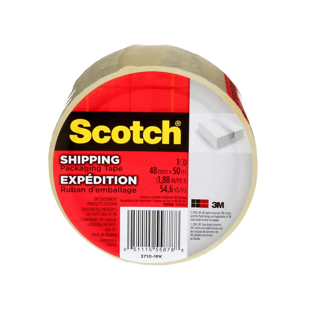 Scotch® Shipping Packaging Tape 3710, 48 mm x 50 m, 1 Roll/Pack