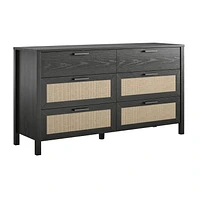 Wimberly 6 Drawer Dresser, Black Oak with Faux Rattan