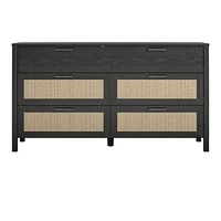 Wimberly 6 Drawer Dresser, Black Oak with Faux Rattan