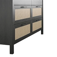 Wimberly 6 Drawer Dresser, Black Oak with Faux Rattan