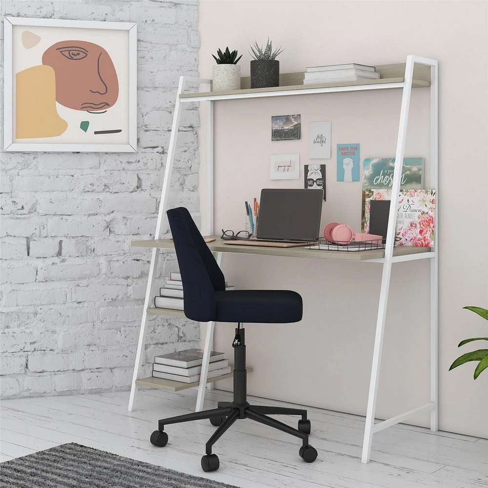 Teen Novogratz Beck Ladder Desk, Pale Oak on White Metal