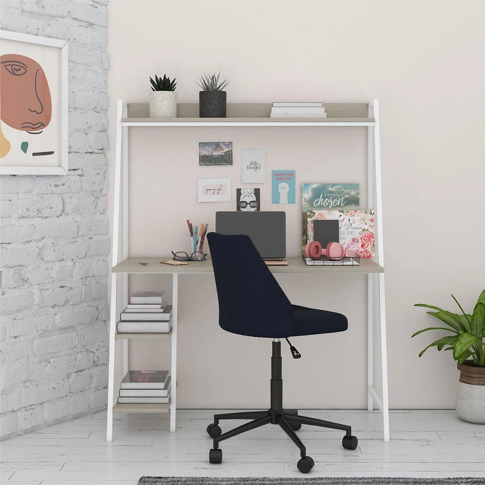 Teen Novogratz Beck Ladder Desk, Pale Oak on White Metal