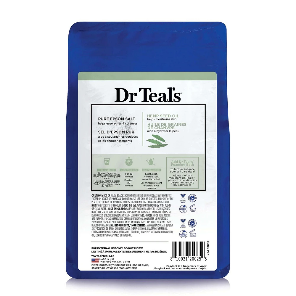 Dr Teal’s Salt Soak with Pure Epsom Salt, Cannabis Sativa Hemp Seed Oil (Packaging May Vary), 1.36kg / 3lb