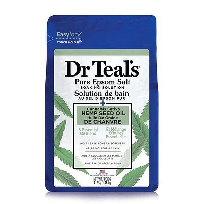 Dr Teal’s Salt Soak with Pure Epsom Salt, Cannabis Sativa Hemp Seed Oil (Packaging May Vary), 1.36kg / 3lb