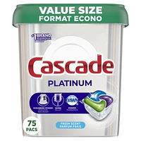 Cascade Platinum Dishwasher Pods, Dish Detergent ActionPacs, Fresh, 75CT