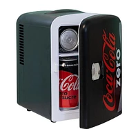 Coca-Cola Portable Thermoelectric Mini Fridge Cooler/Warmer, 6-Can Capacity, 4L/4.2 qt, 12V DC/110V AC for Home, Dorm, Car, Boat, Skincare, Beverages, Snacks, Medication