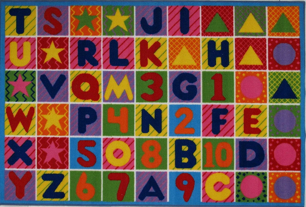 Fun Rugs Rectangle Multi-Colored Numbers & Letters Nylon Kids Rug