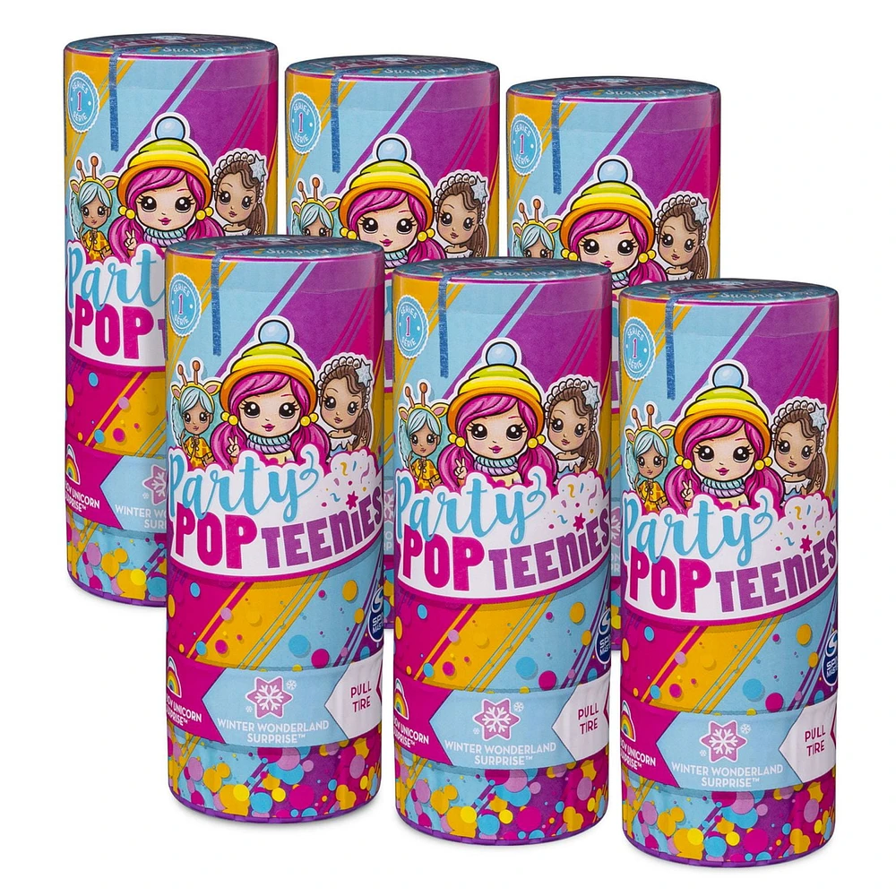 Party POP TEENIES – Party Pack – Lot de 6 Surprise Poppers avec confettis, mini-poupées à collectionner et accessoires, à partir de 4 ans