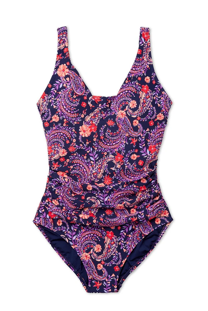 Lands' End Women's Size S-XXL Nylon Spandex Grecian One-Piece Swimsuit with Shirring Detail