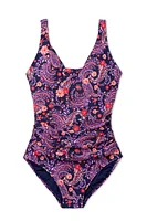 Lands' End Women's Size S-XXL Nylon Spandex Grecian One-Piece Swimsuit with Shirring Detail