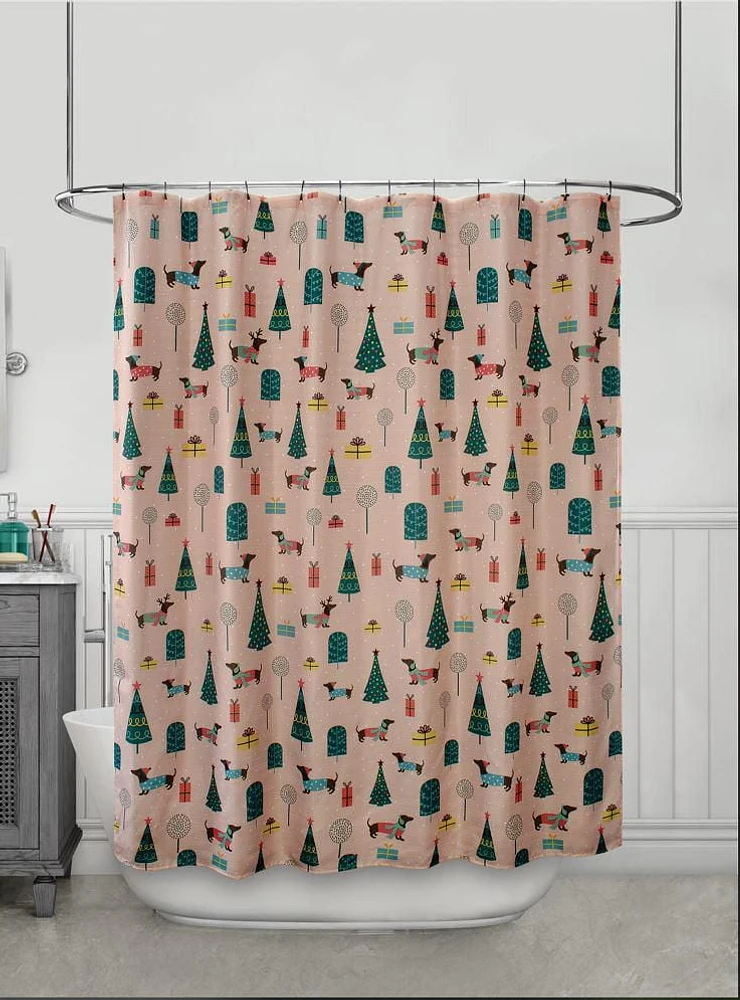 Holiday Hotdog Holiday Time Fabric Shower Curtain 