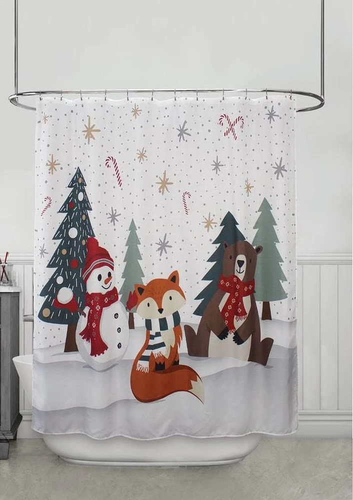 Friends in the Snow Holiday Time Fabric Shower Curtain 