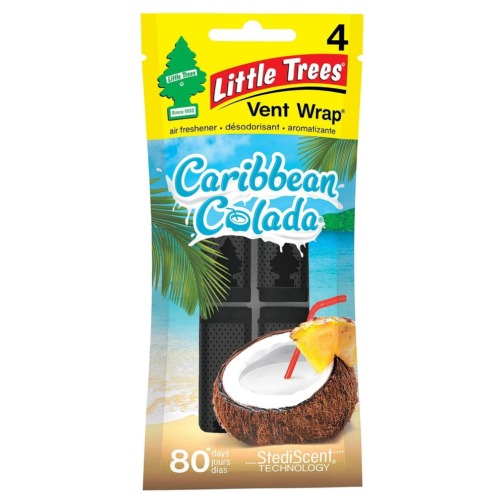 LITTLE TREES air freshener Vent Wrap Caribbean Colada 4-Pack, LT VW Caribbean Colada 4-Pack