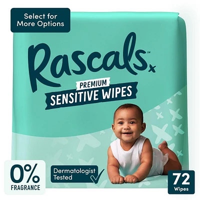 Sensitive Baby Wipes, Unscented, Single Pack, Jumbo-9 pack (648 wipes)<br>Multipack (216 wipes)<br>Single pack (72 wipes)