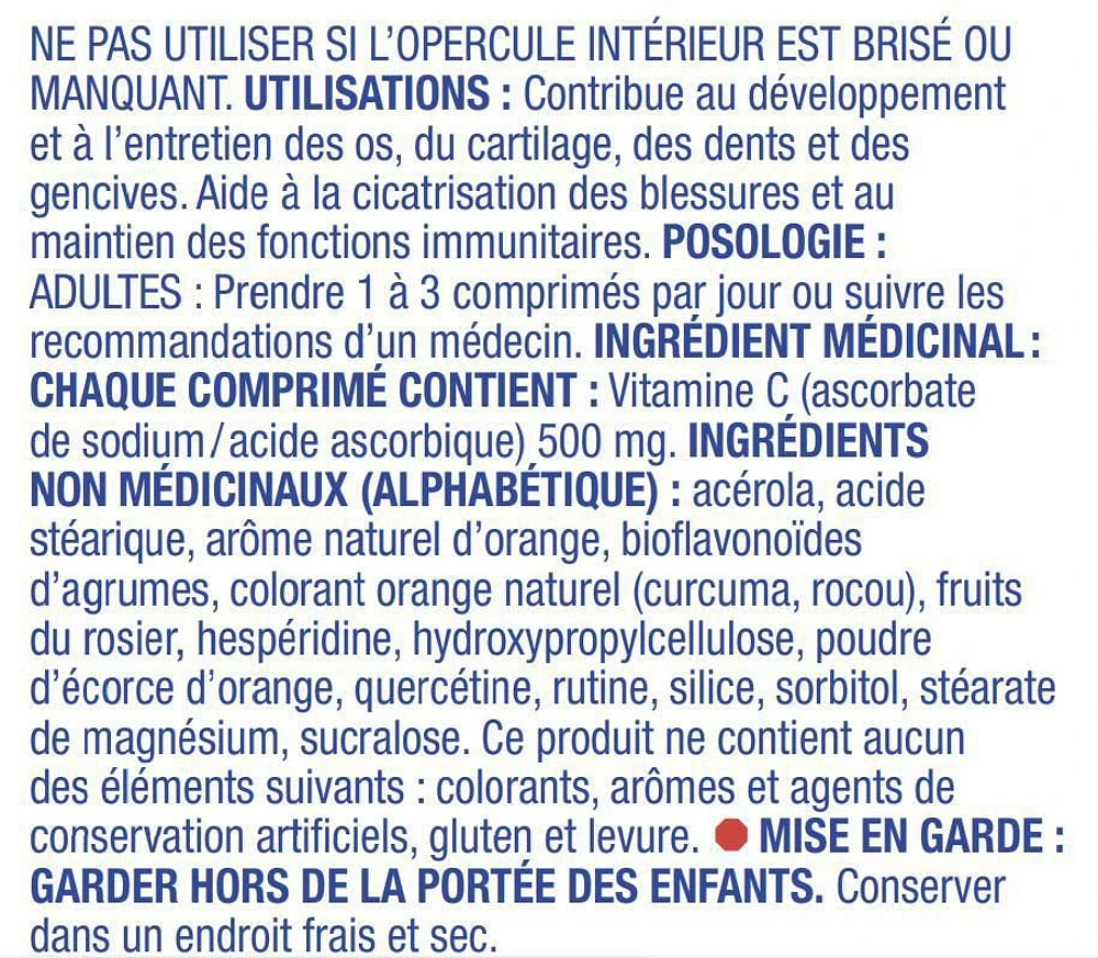Equate Vitamine C 500 mg Arome Orange Acidulee 150 Comprimes