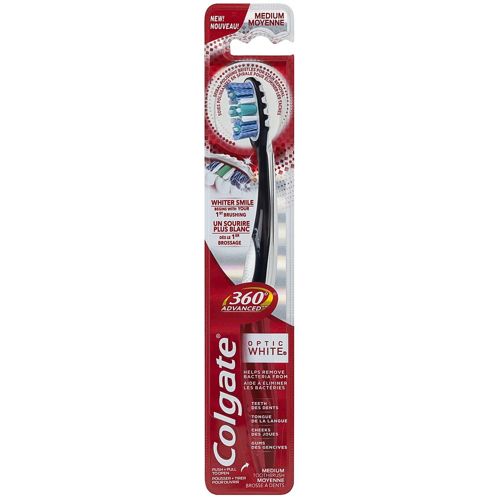 Colgate 360 Advanced Optic White Toothbrush, Medium, 1 Count