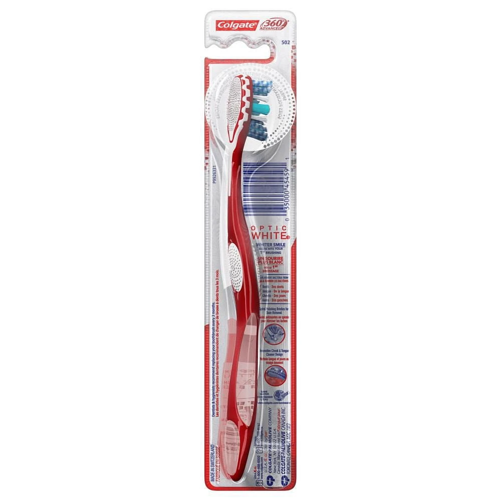 Colgate 360 Advanced Optic White Toothbrush, Medium, 1 Count