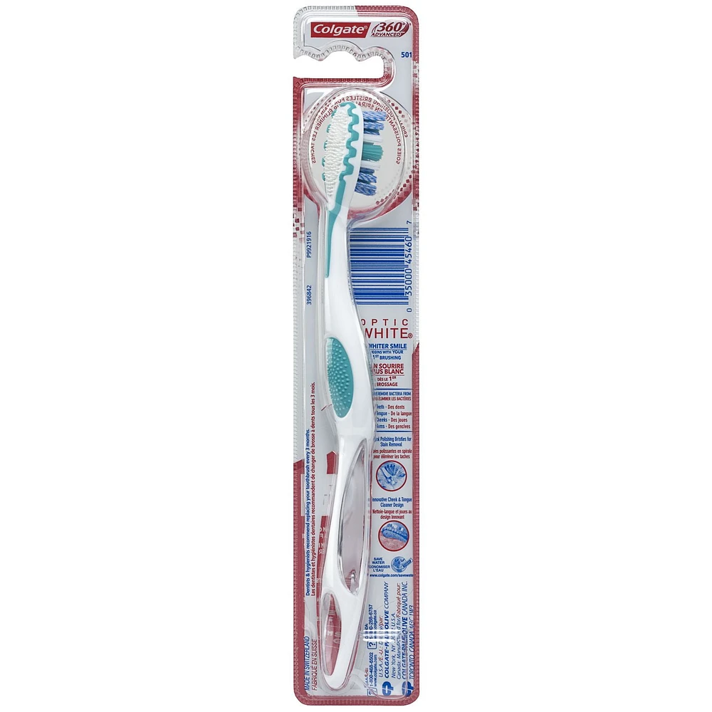 Colgate 360 Advanced Optic White Toothbrush, Medium, 1 Count