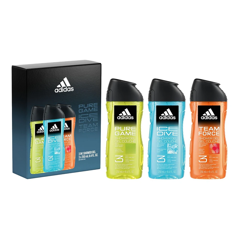 Giftset inlcuding a Pure Game Shower Gel, Ice Dive Shower Gel and Team Force Shower Gel