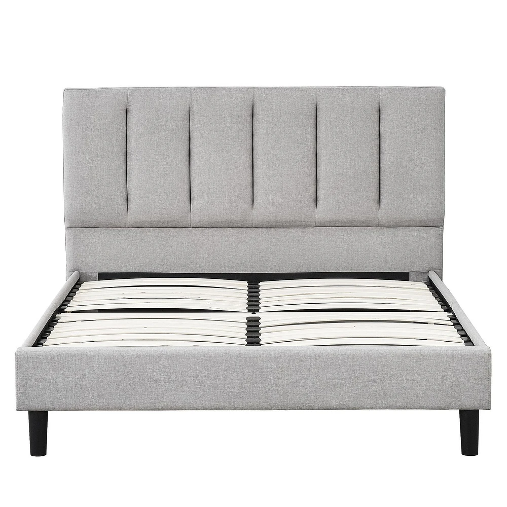 Harper Grey Upholstered Channel Tufted Platform Bed, Full