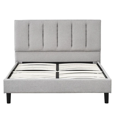 Harper Grey Upholstered Channel Tufted Platform Bed, Full