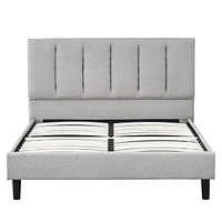 Harper Grey Upholstered Channel Tufted Platform Bed, Full