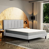 Harper Grey Upholstered Channel Tufted Platform Bed, Full