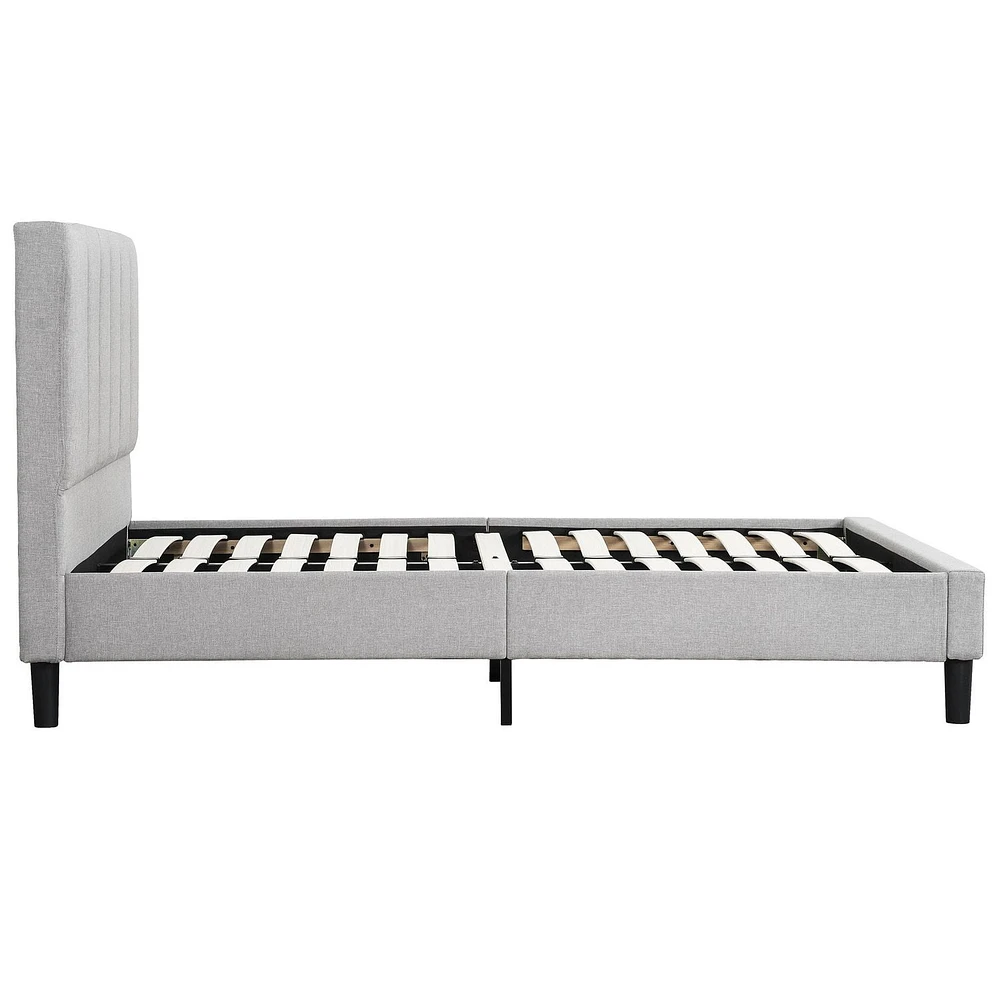 Harper Grey Upholstered Channel Tufted Platform Bed, Full