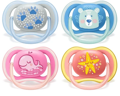 Philips Avent Ultra Air Pacifier 6-18m, whale/paw decos, mixed case, 2 pack, SCF085/06