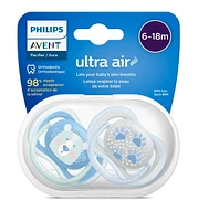 Philips Avent Ultra Air Pacifier 6-18m, whale/paw decos, mixed case, 2 pack, SCF085/06