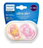 Philips Avent Ultra Air Pacifier 6-18m, whale/paw decos, mixed case, 2 pack, SCF085/06