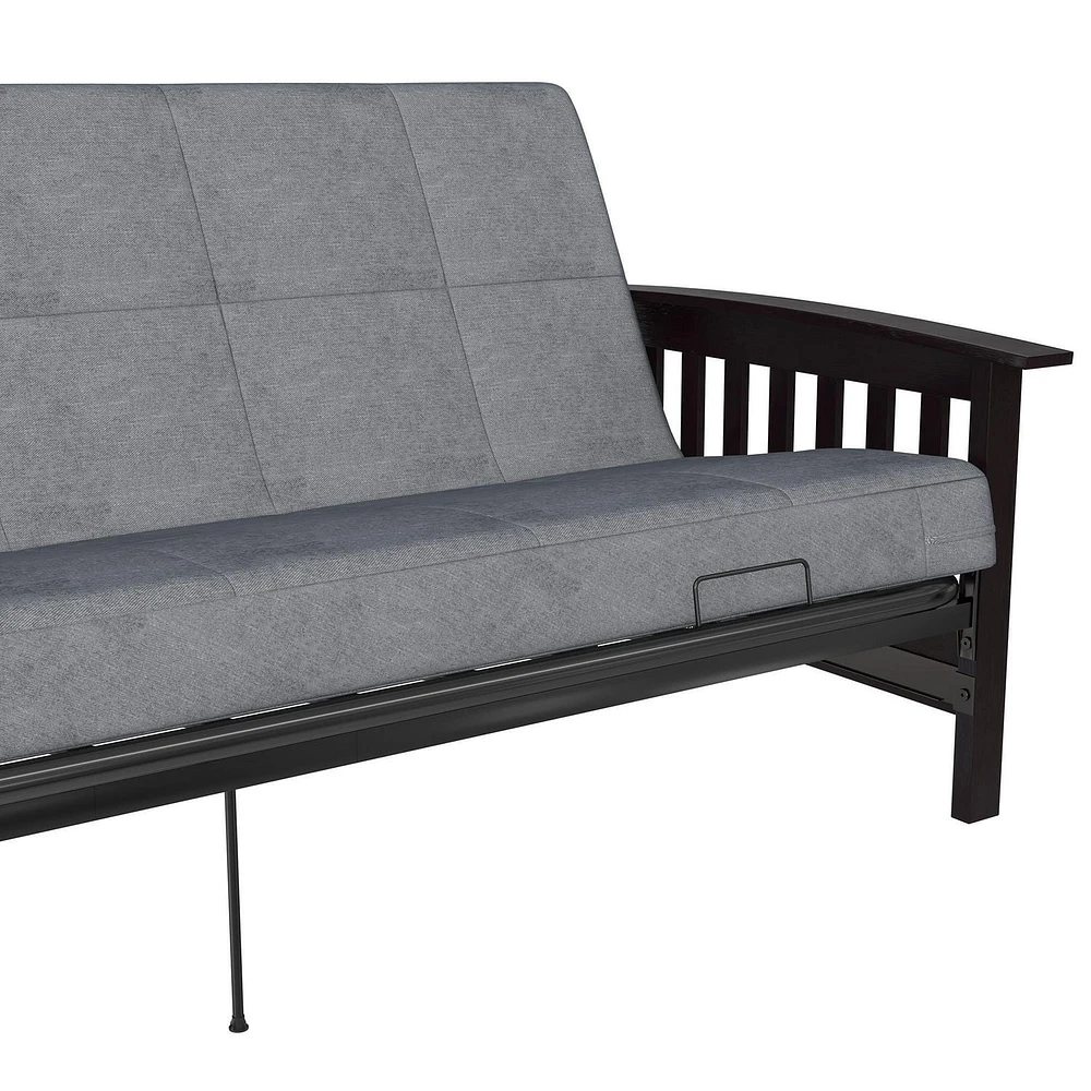 DHP Neo Mission Wood Arm Futon, Espresso with Grey Mattress